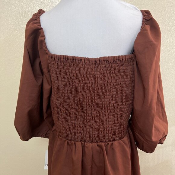 Bar III Womens Smocked Off The Shoulder Dress Puff Sleeves XL Brown - Picture 7 of 10